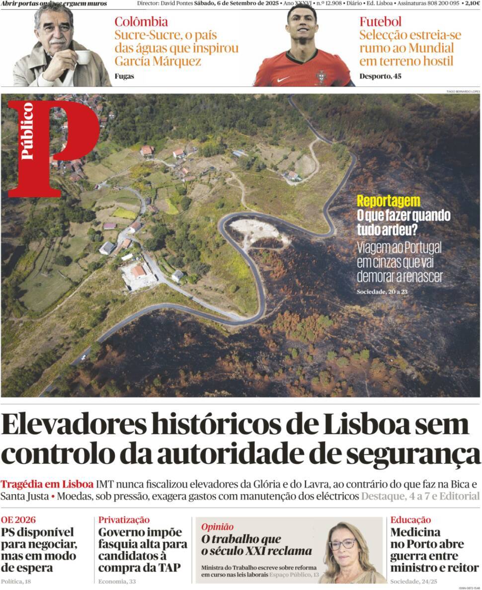 P&uacute;blico: Capa da Edi&ccedil;&atilde;o de s&aacute;bado, 06 de setembro 2025