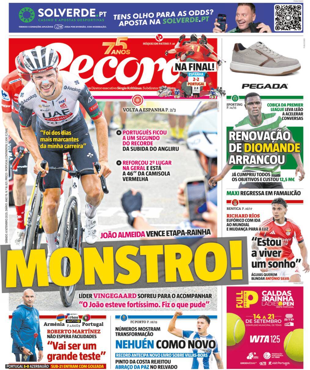 Record: Capa da Edi&ccedil;&atilde;o de s&aacute;bado, 06 de setembro 2025