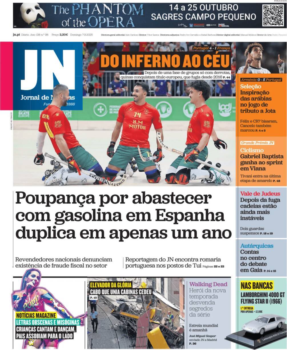 Jornal de Not&iacute;cias: Capa da Edi&ccedil;&atilde;o de domingo, 07 de setembro 2025