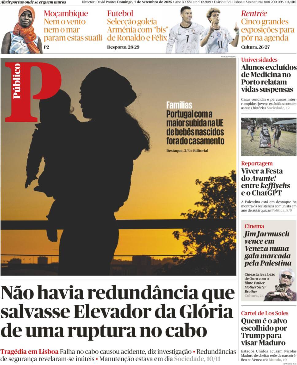 P&uacute;blico: Capa da Edi&ccedil;&atilde;o de domingo, 07 de setembro 2025