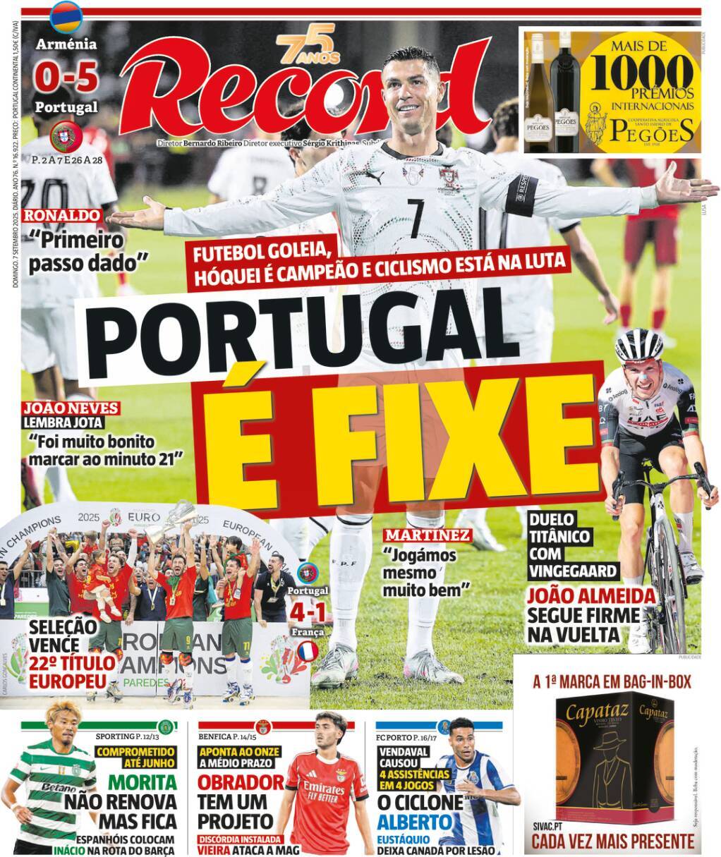 Record: Capa da Edi&ccedil;&atilde;o de domingo, 07 de setembro 2025