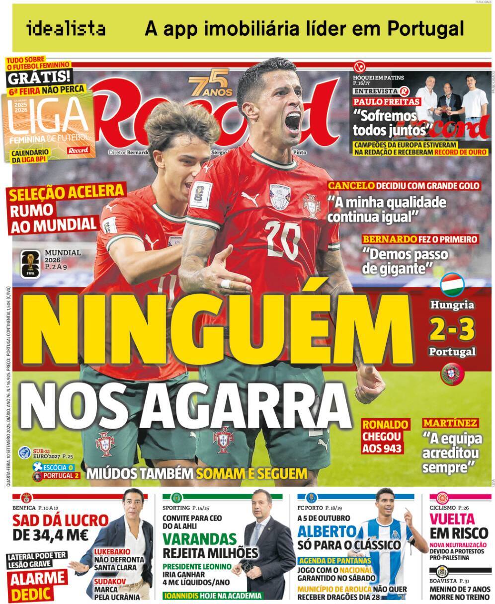 Record: Capa da Edi&ccedil;&atilde;o de quarta-feira, 10 de setembro 2025