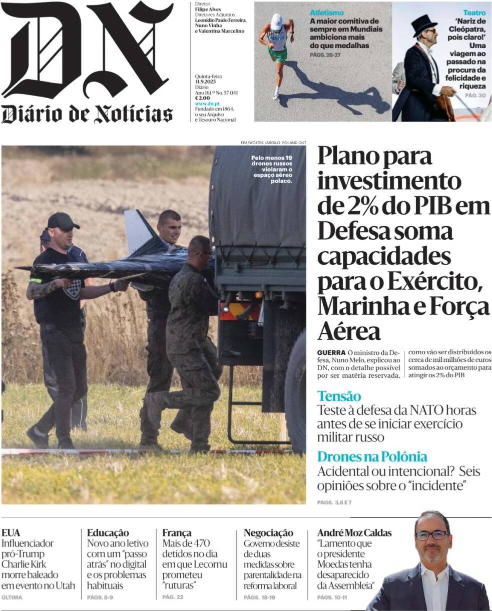 Di&aacute;rio de Not&iacute;cias: Capa da Edi&ccedil;&atilde;o de quinta-feira, 11 de setembro 2025