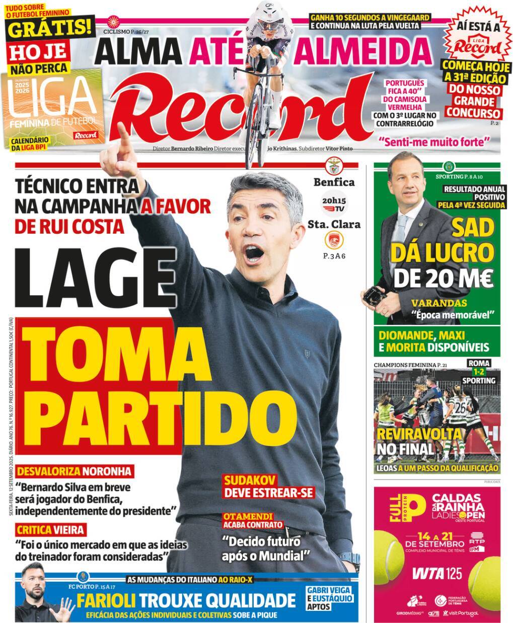 Record: Capa da Edi&ccedil;&atilde;o de sexta-feira, 12 de setembro 2025