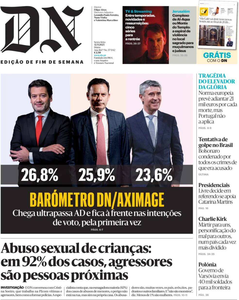 Di&aacute;rio de Not&iacute;cias: Capa da Edi&ccedil;&atilde;o de sexta-feira, 12 de setembro 2025