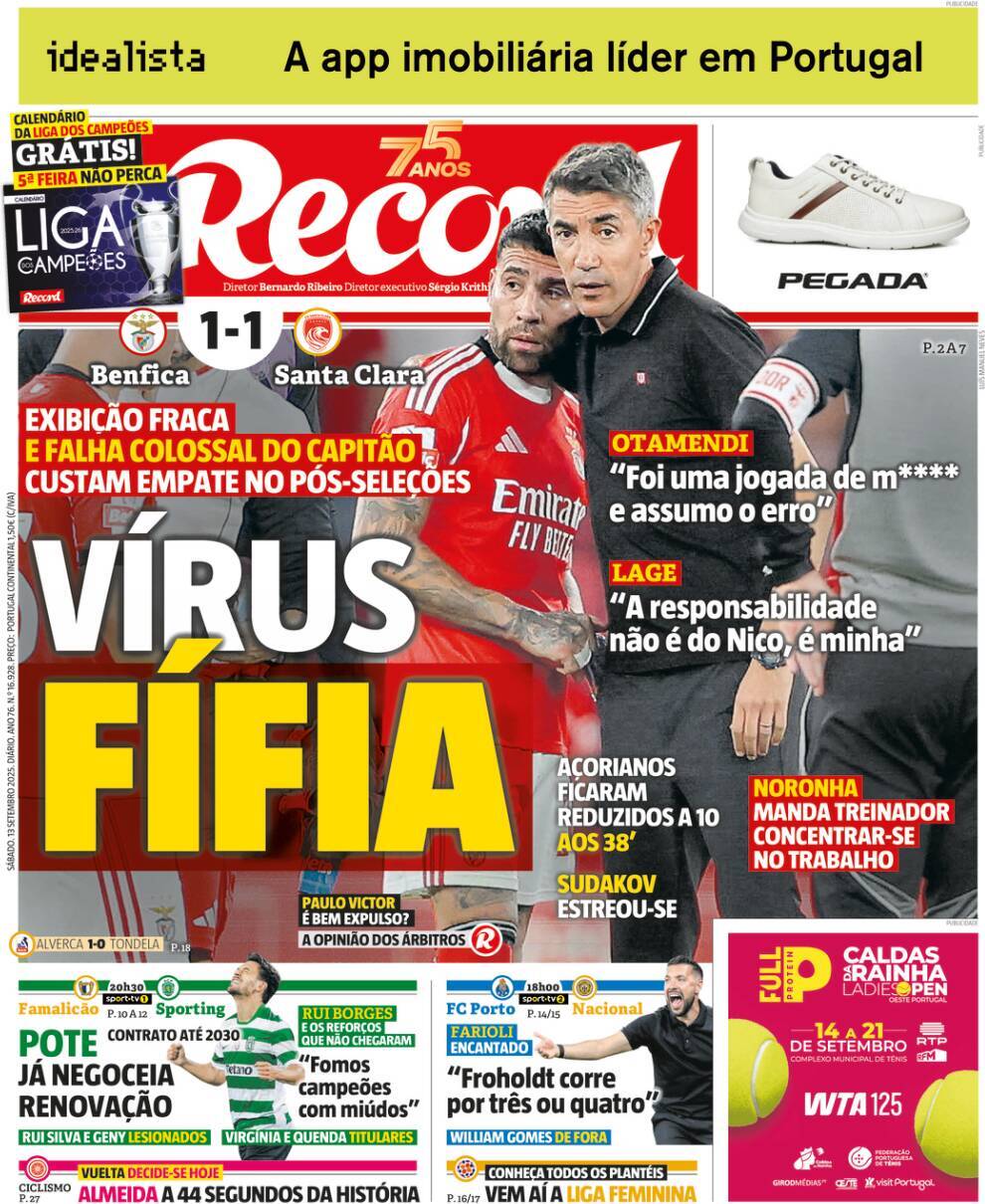 Record: Capa da Edi&ccedil;&atilde;o de s&aacute;bado, 13 de setembro 2025