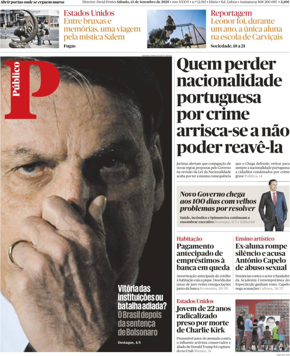 P&uacute;blico: Capa da Edi&ccedil;&atilde;o de s&aacute;bado, 13 de setembro 2025