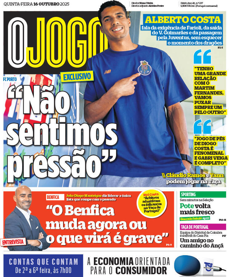 P&uacute;blico: Capa da Edi&ccedil;&atilde;o de quinta-feira, 16 de outubro 2025