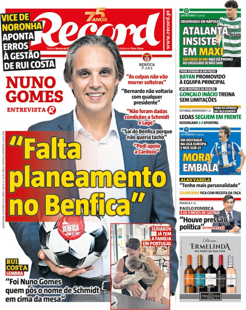 Record: Capa da Edi&ccedil;&atilde;o de quinta-feira, 16 de outubro 2025