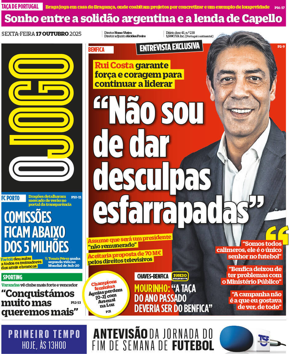 O Jogo: Capa da Edi&ccedil;&atilde;o de sexta-feira, 17 de outubro 2025