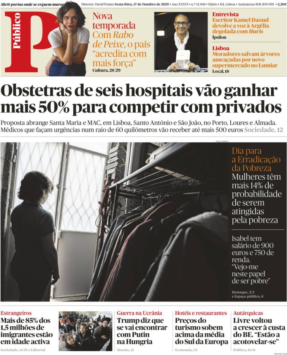 P&uacute;blico: Capa da Edi&ccedil;&atilde;o de sexta-feira, 17 de outubro 2025