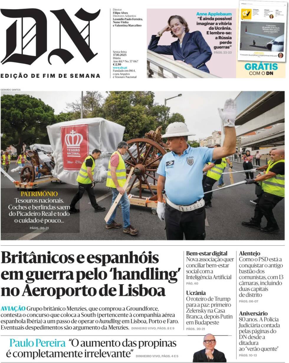 Di&aacute;rio de Not&iacute;cias: Capa da Edi&ccedil;&atilde;o de sexta-feira, 17 de outubro 2025