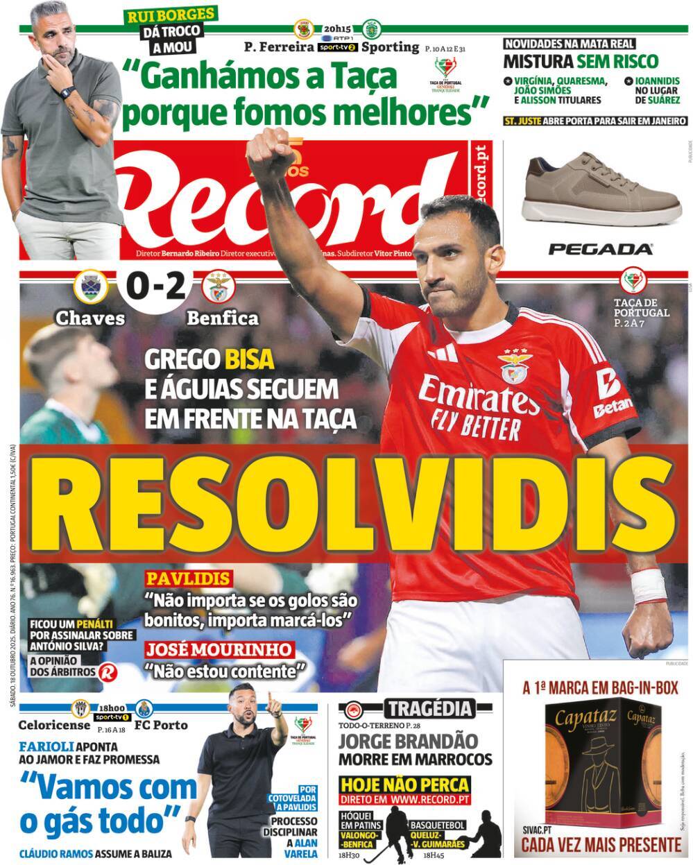 Record: Capa da Edi&ccedil;&atilde;o de s&aacute;bado, 18 de outubro 2025