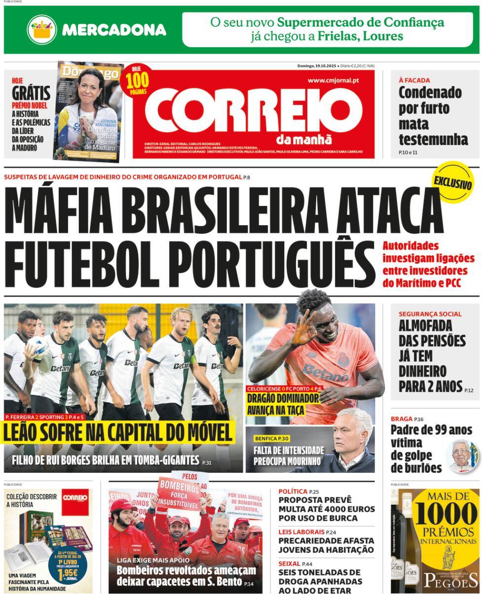Correio da Manh&atilde;: Capa da Edi&ccedil;&atilde;o de domingo, 19 de outubro 2025