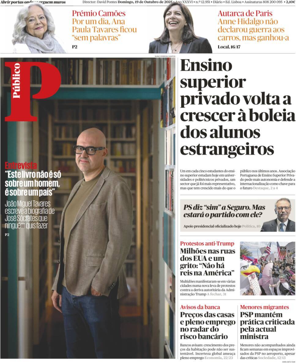 P&uacute;blico: Capa da Edi&ccedil;&atilde;o de domingo, 19 de outubro 2025