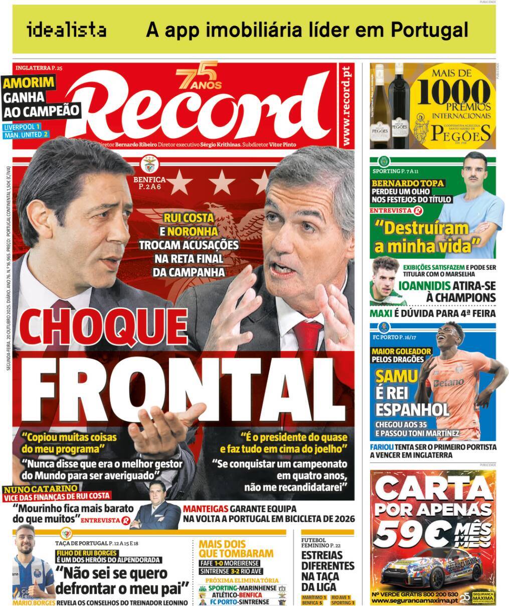 Record: Capa da Edi&ccedil;&atilde;o de segunda-feira, 20 de outubro 2025