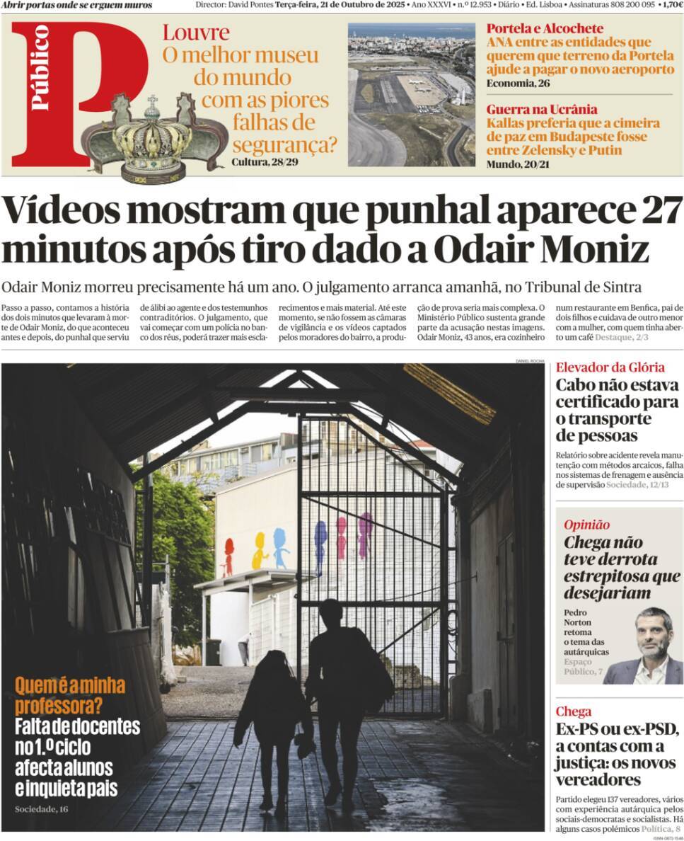 P&uacute;blico: Capa da Edi&ccedil;&atilde;o de ter&ccedil;a-feira, 21 de outubro 2025