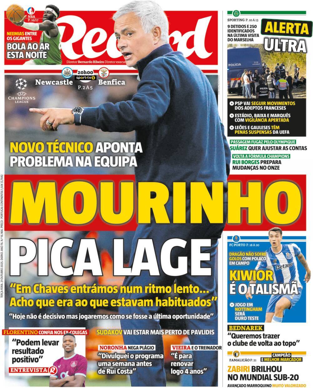 Record: Capa da Edi&ccedil;&atilde;o de ter&ccedil;a-feira, 21 de outubro 2025