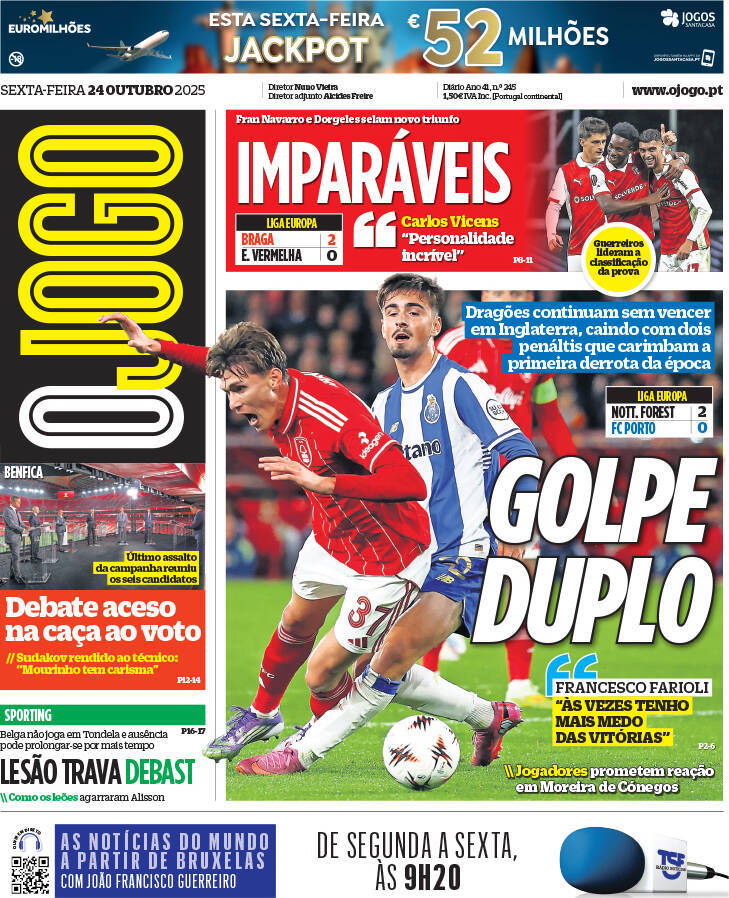 O Jogo: Capa da Edi&ccedil;&atilde;o de sexta-feira, 24 de outubro 2025