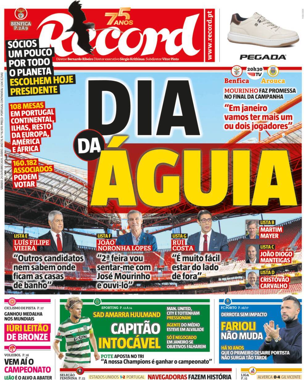 Record: Capa da Edi&ccedil;&atilde;o de s&aacute;bado, 25 de outubro 2025