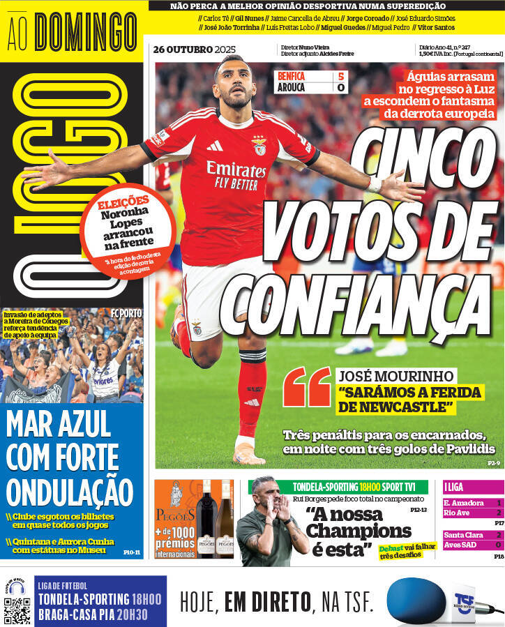 O Jogo: Capa da Edi&ccedil;&atilde;o de domingo, 26 de outubro 2025