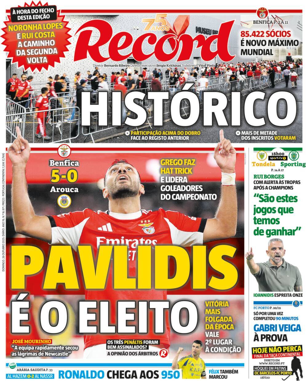 Record: Capa da Edi&ccedil;&atilde;o de domingo, 26 de outubro 2025