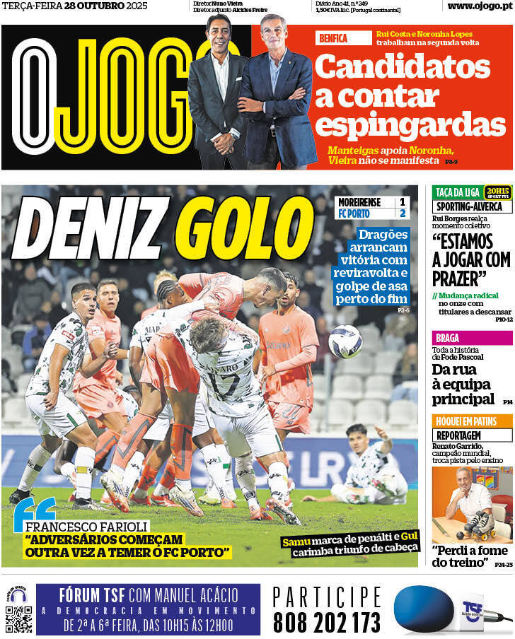 O Jogo: Capa da Edi&ccedil;&atilde;o de ter&ccedil;a-feira, 28 de outubro 2025