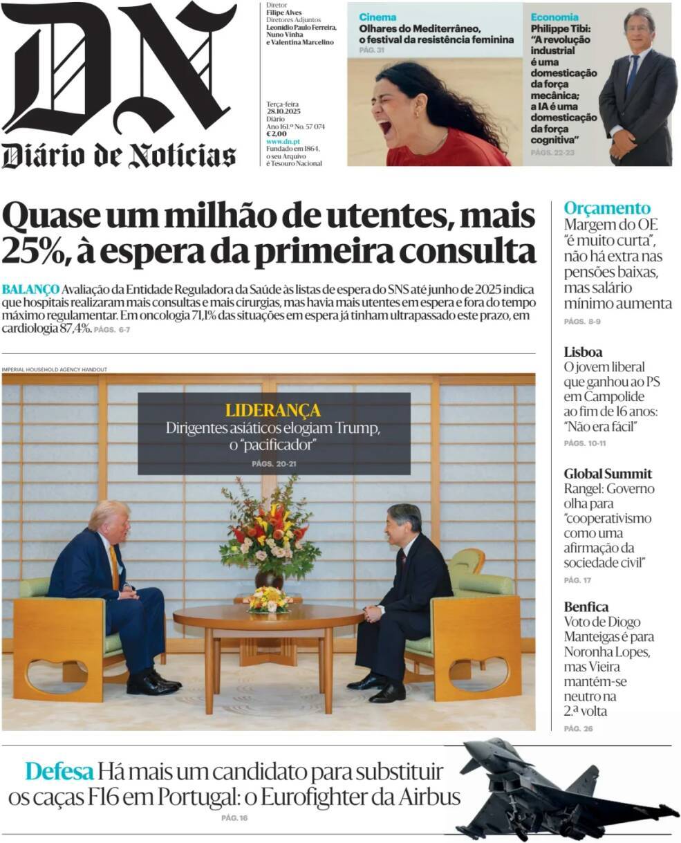 Di&aacute;rio de Not&iacute;cias: Capa da Edi&ccedil;&atilde;o de ter&ccedil;a-feira, 28 de outubro 2025