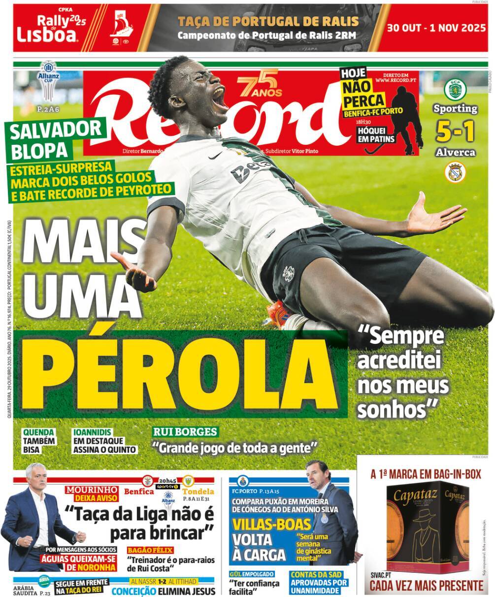 Record: Capa da Edi&ccedil;&atilde;o de quarta-feira, 29 de outubro 2025