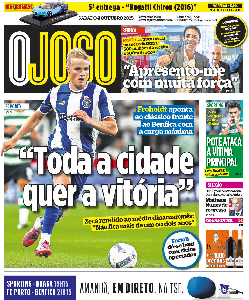 O Jogo: Capa da Edi&ccedil;&atilde;o de s&aacute;bado, 04 de outubro 2025