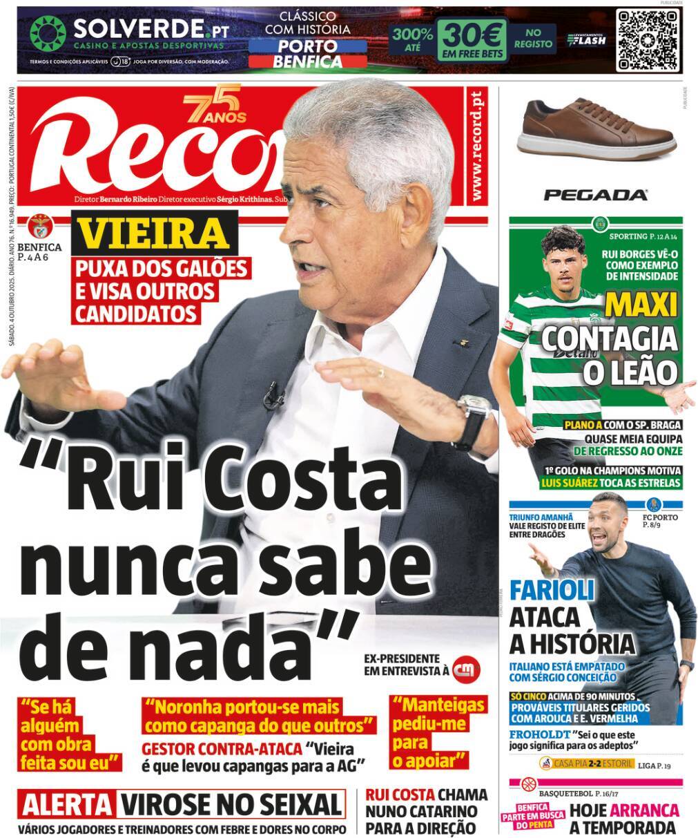 Record: Capa da Edi&ccedil;&atilde;o de s&aacute;bado, 04 de outubro 2025