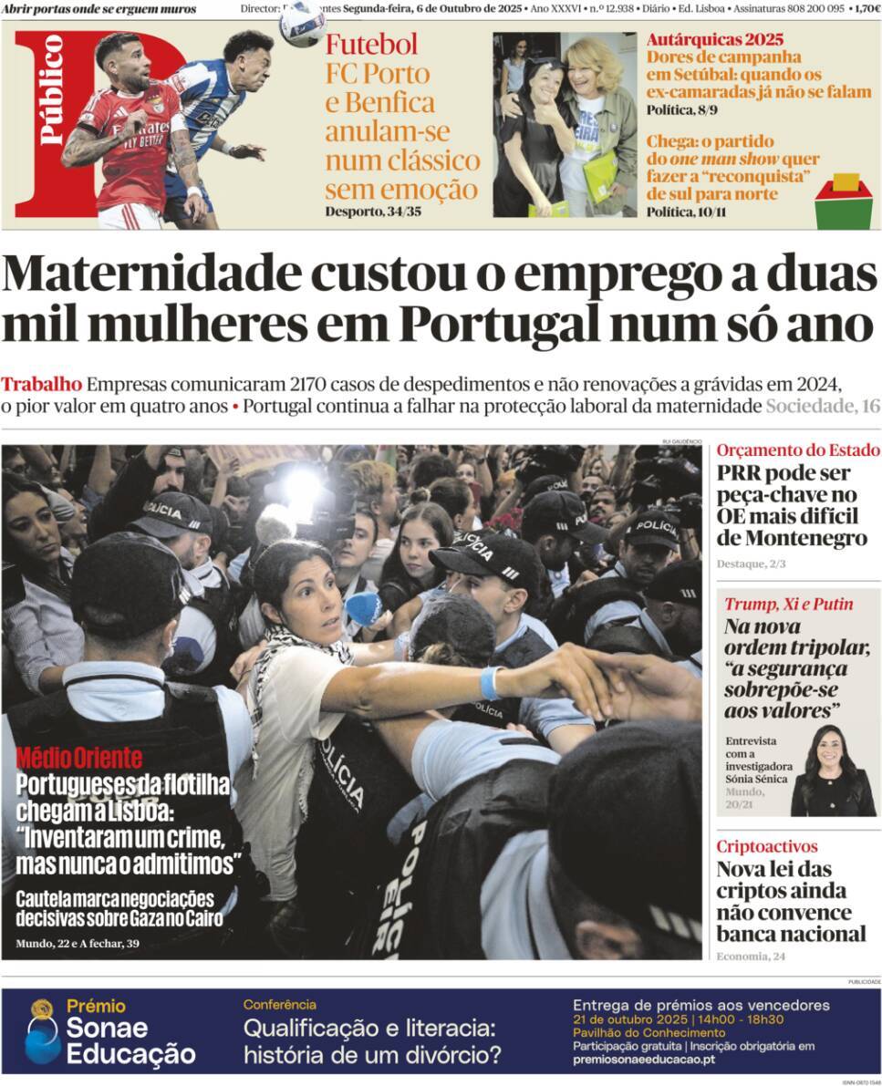 P&uacute;blico: Capa da Edi&ccedil;&atilde;o de segunda-feira, 06 de outubro 2025