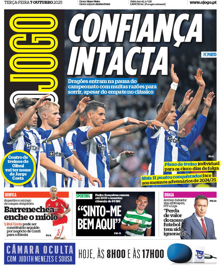 O Jogo: Capa da Edi&ccedil;&atilde;o de ter&ccedil;a-feira, 07 de outubro 2025