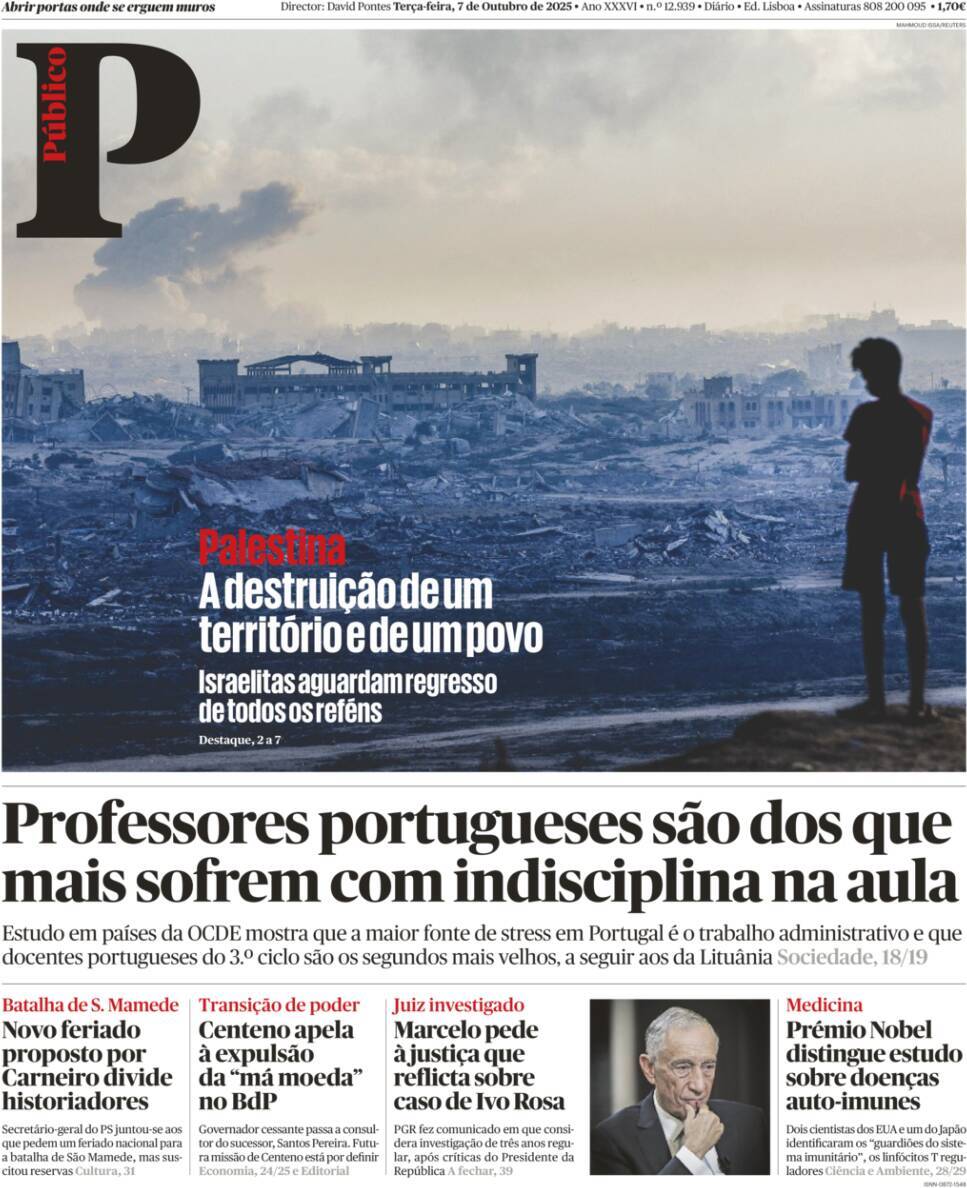 P&uacute;blico: Capa da Edi&ccedil;&atilde;o de ter&ccedil;a-feira, 07 de outubro 2025