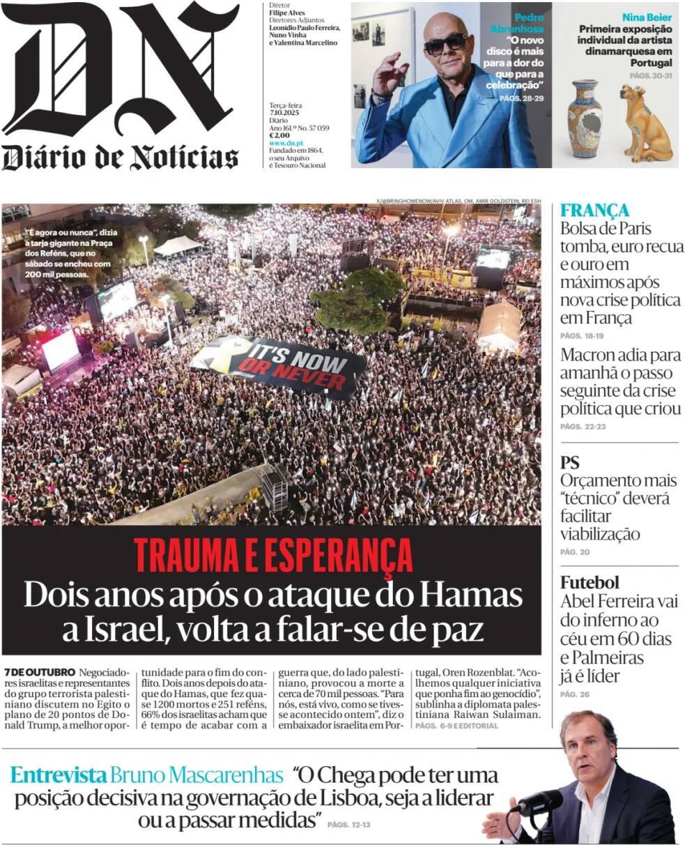 Di&aacute;rio de Not&iacute;cias: Capa da Edi&ccedil;&atilde;o de ter&ccedil;a-feira, 07 de outubro 2025