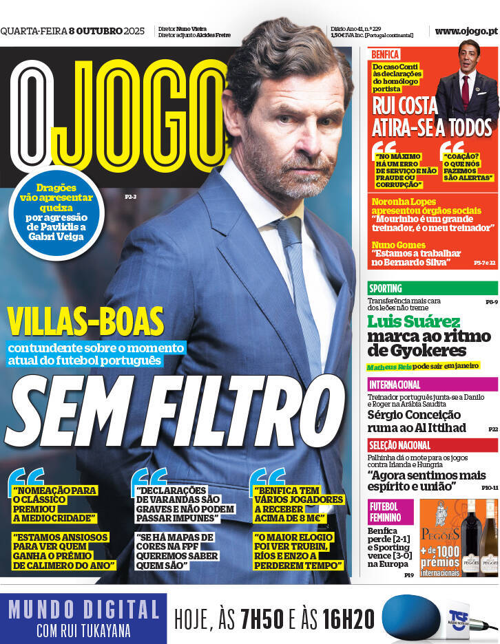 O Jogo: Capa da Edi&ccedil;&atilde;o de quarta-feira, 08 de outubro 2025
