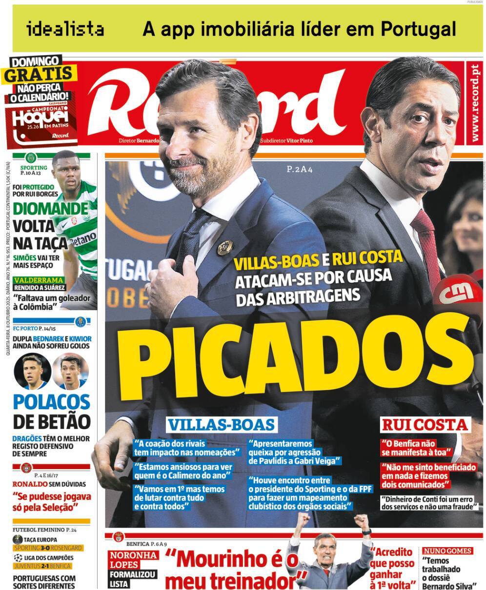 Record: Capa da Edi&ccedil;&atilde;o de quarta-feira, 08 de outubro 2025
