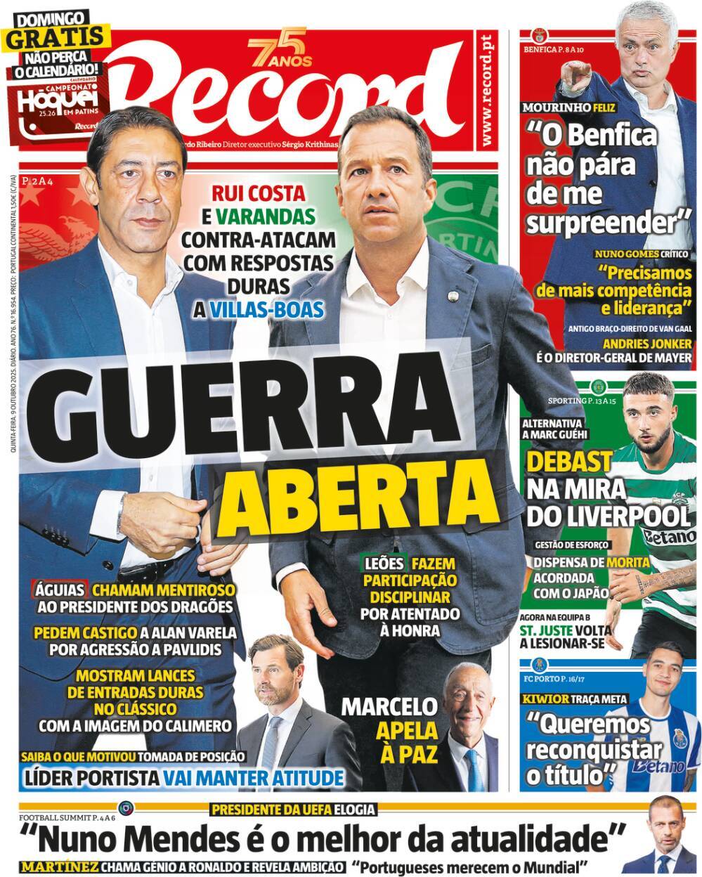 Record: Capa da Edi&ccedil;&atilde;o de quinta-feira, 09 de outubro 2025