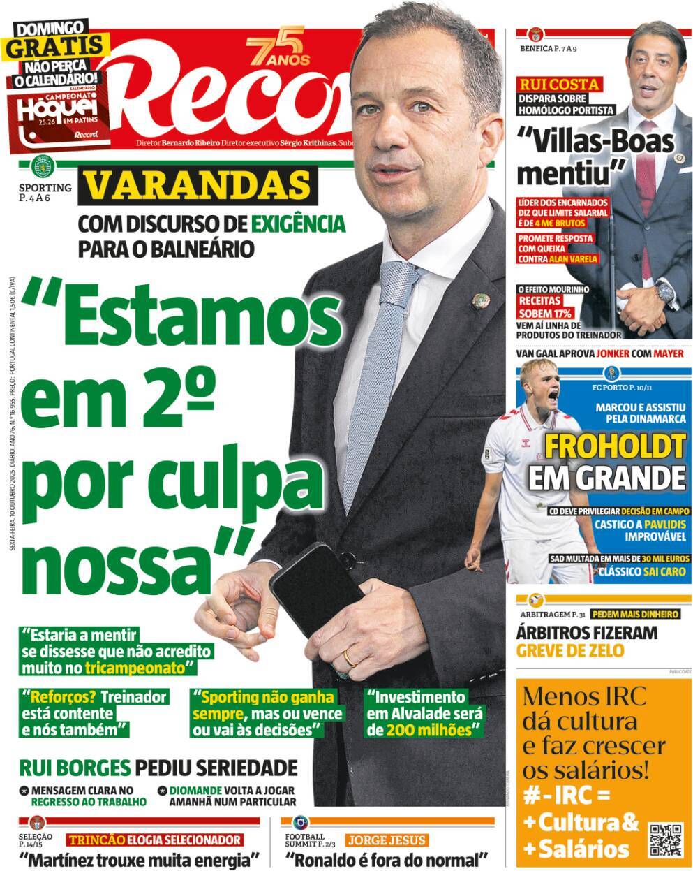 Record: Capa da Edi&ccedil;&atilde;o de sexta-feira, 10 de outubro 2025