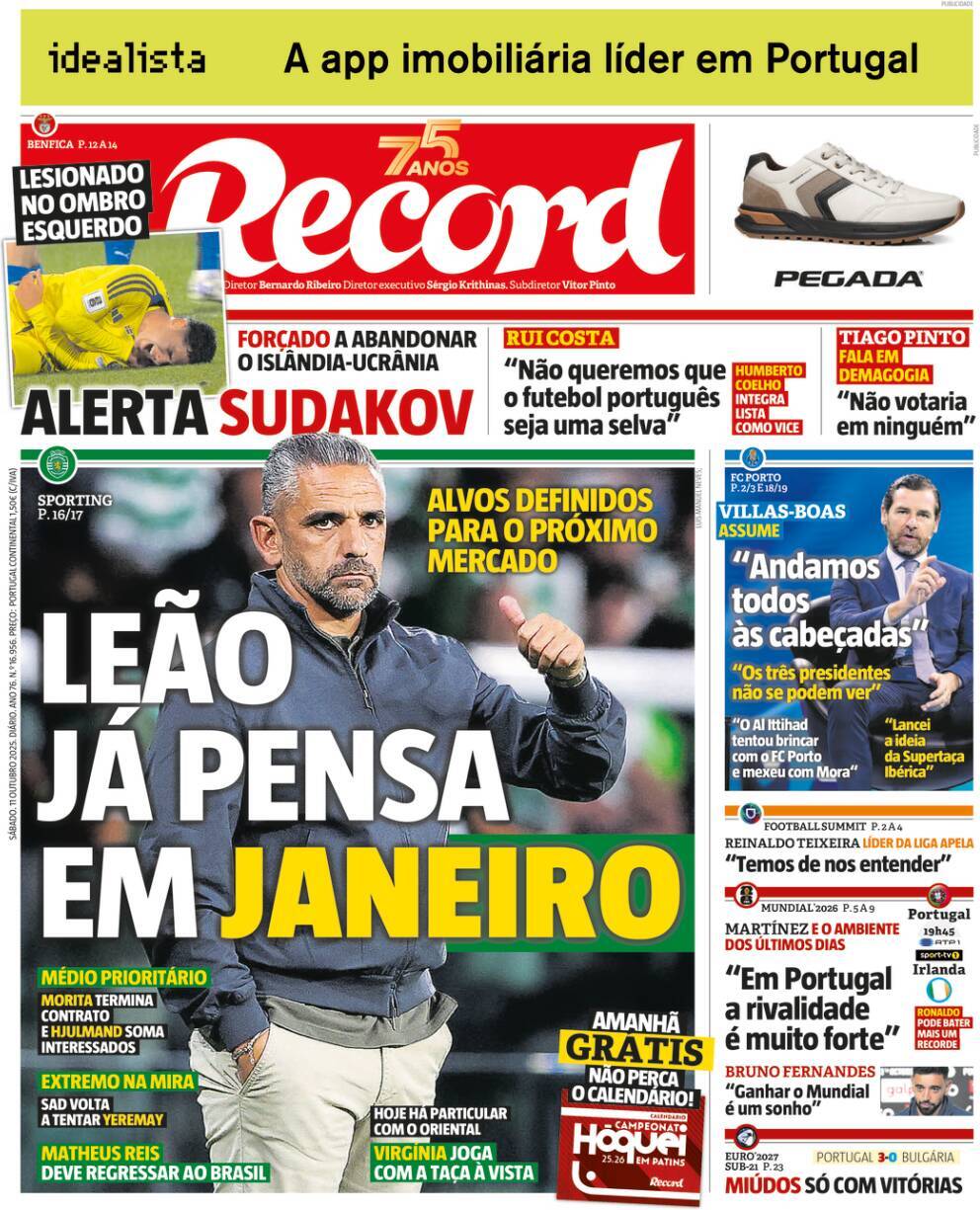 Record: Capa da Edi&ccedil;&atilde;o de s&aacute;bado, 11 de outubro 2025