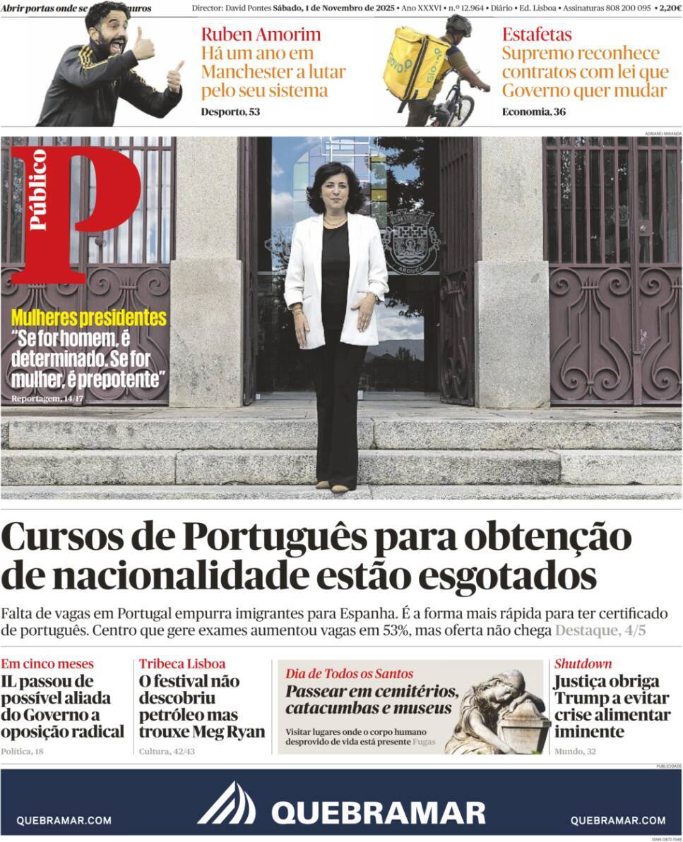 P&uacute;blico: Capa da Edi&ccedil;&atilde;o de s&aacute;bado, 01 de novembro 2025