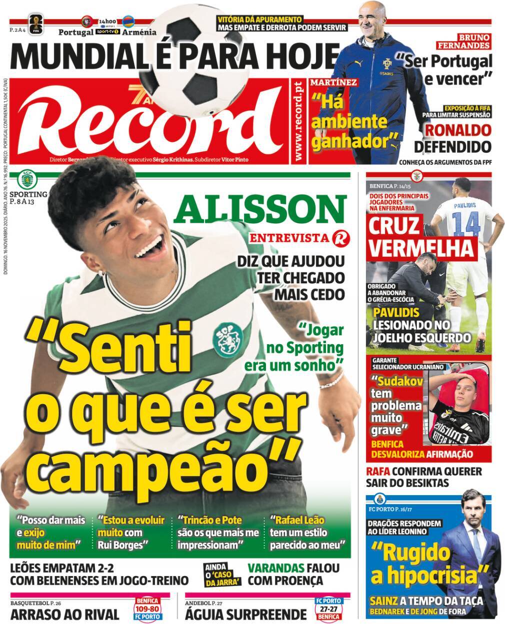 Record: Capa da Edi&ccedil;&atilde;o de domingo, 16 de novembro 2025