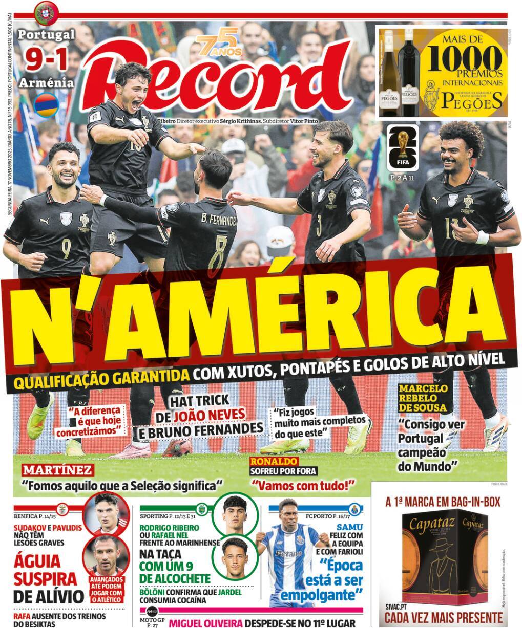 Record: Capa da Edi&ccedil;&atilde;o de segunda-feira, 17 de novembro 2025
