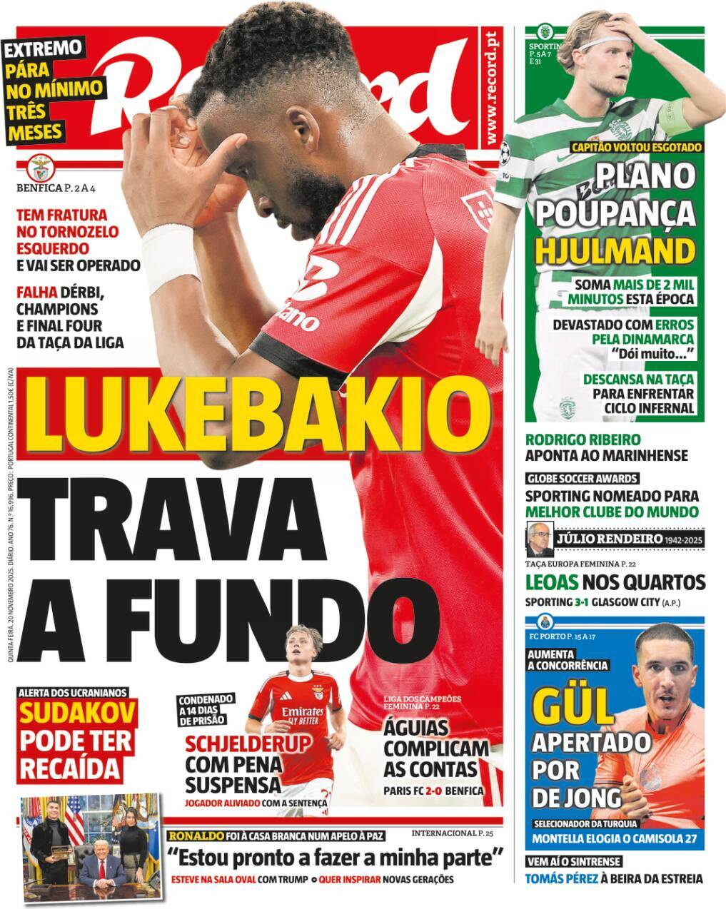 Record: Capa da Edi&ccedil;&atilde;o de quinta-feira, 20 de novembro 2025