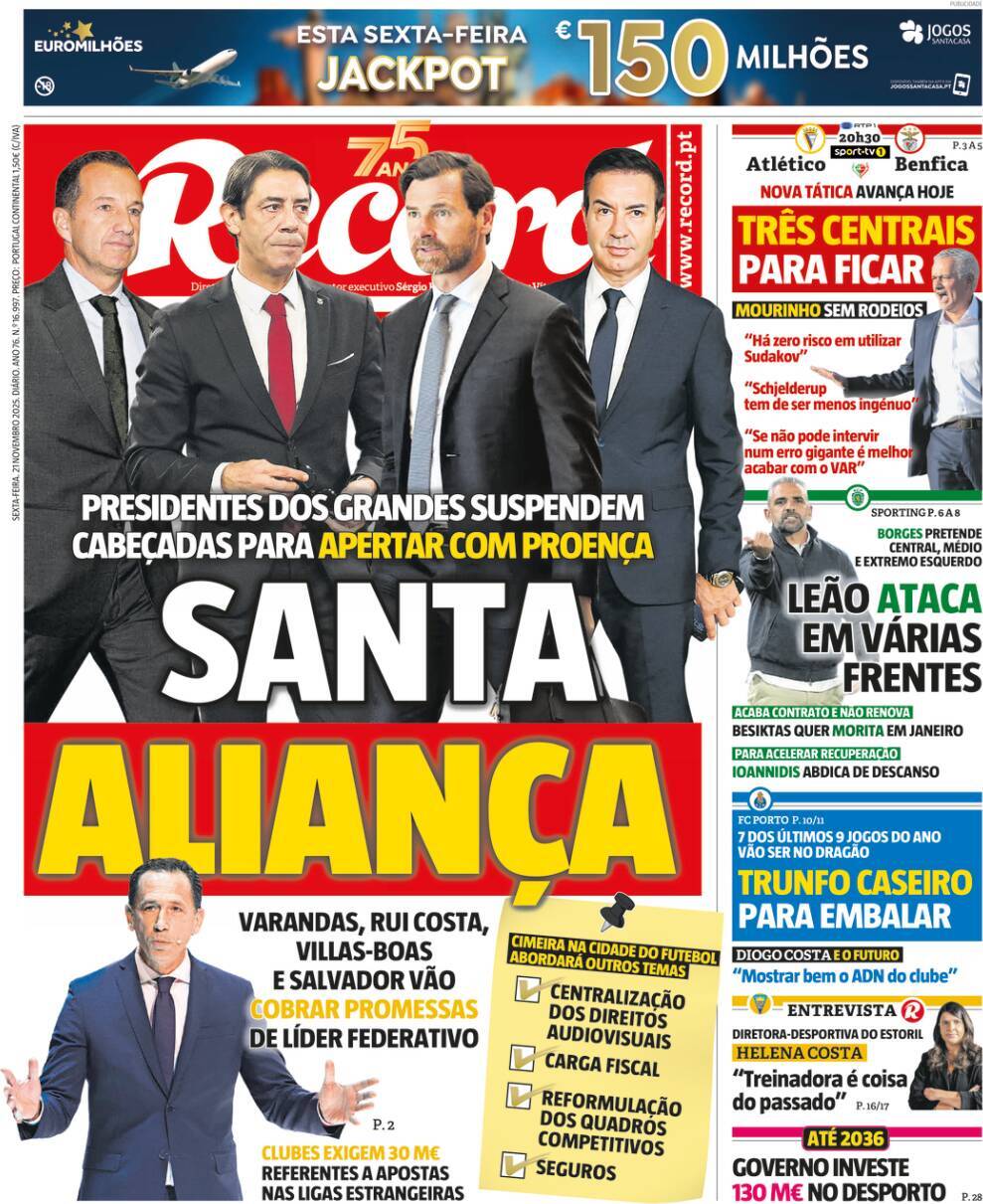 Record: Capa da Edi&ccedil;&atilde;o de sexta-feira, 21 de novembro 2025