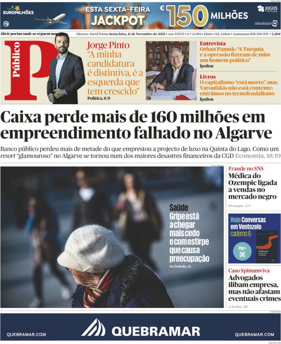 P&uacute;blico: Capa da Edi&ccedil;&atilde;o de sexta-feira, 21 de novembro 2025