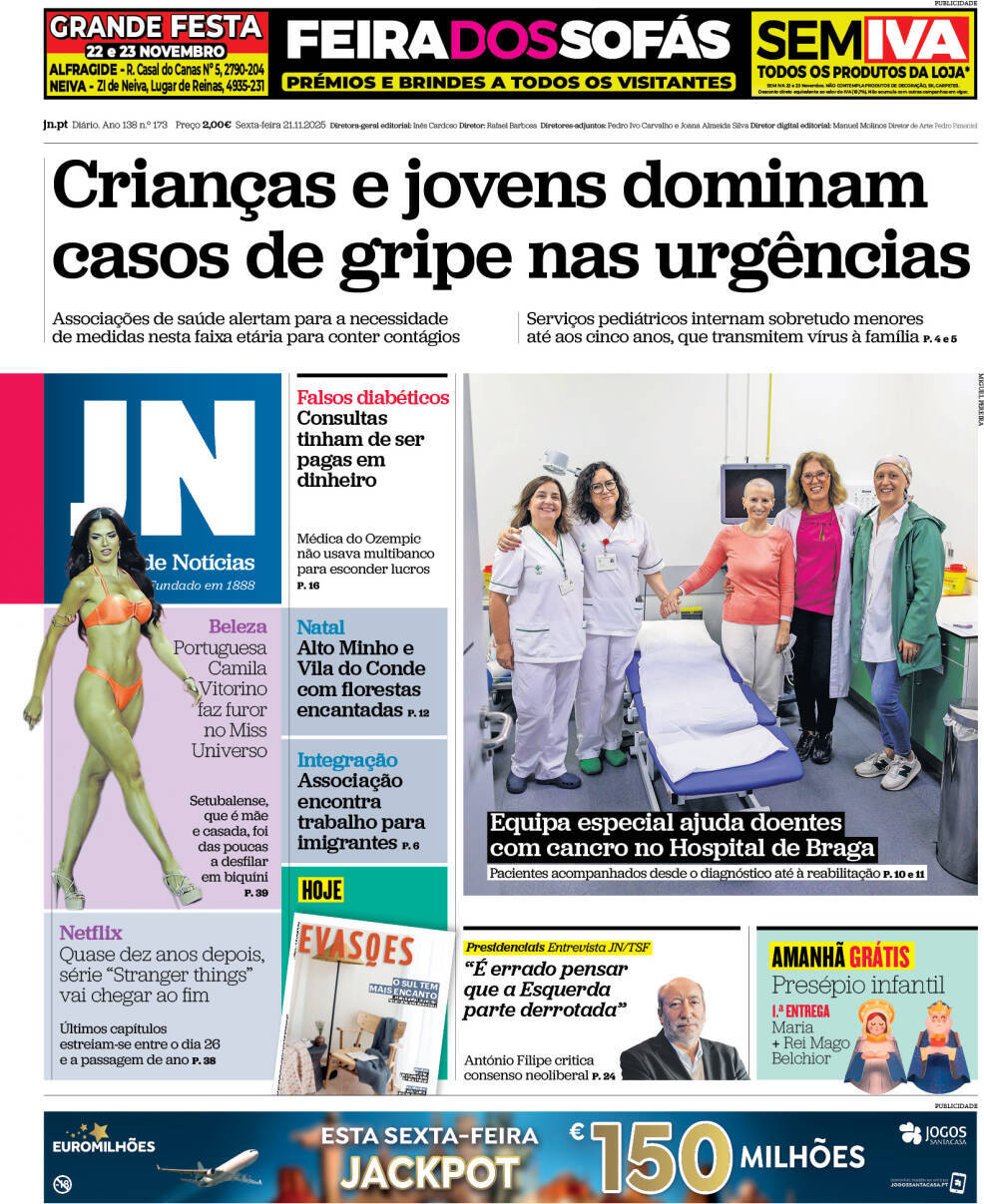 Jornal de Not&iacute;cias: Capa da Edi&ccedil;&atilde;o de sexta-feira, 21 de novembro 2025