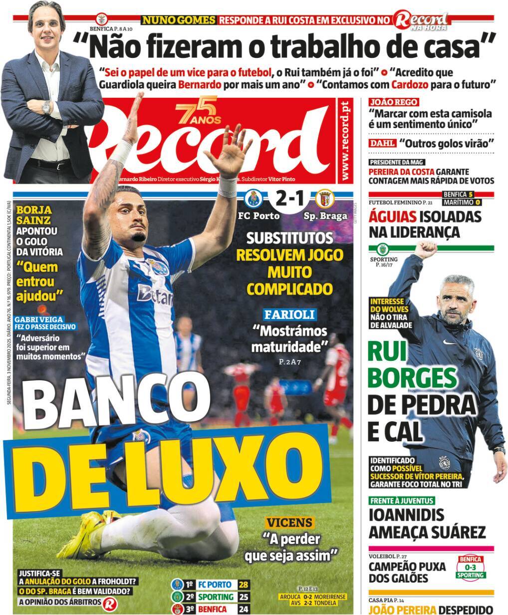 Record: Capa da Edi&ccedil;&atilde;o de segunda-feira, 03 de novembro 2025
