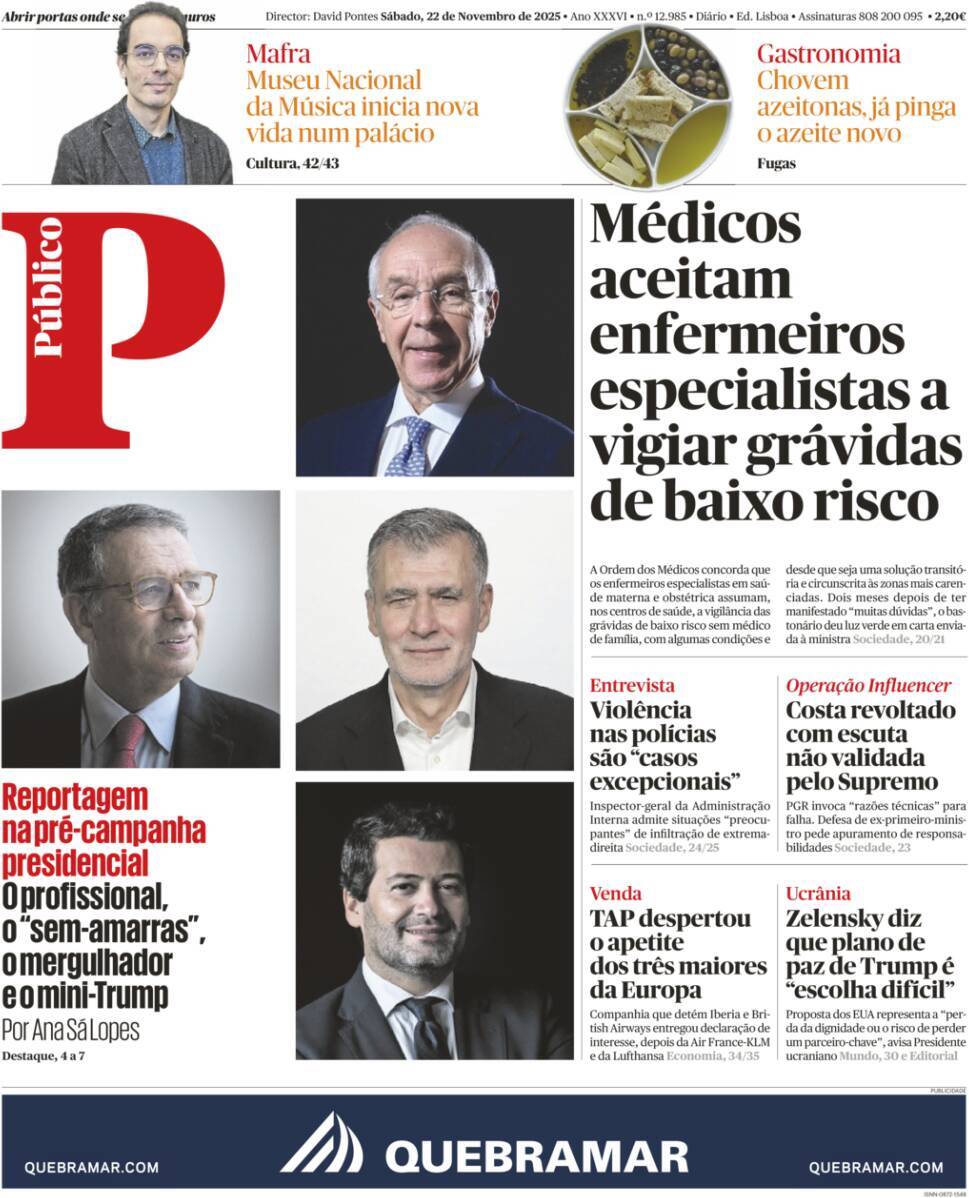 P&uacute;blico: Capa da Edi&ccedil;&atilde;o de s&aacute;bado, 22 de novembro 2025