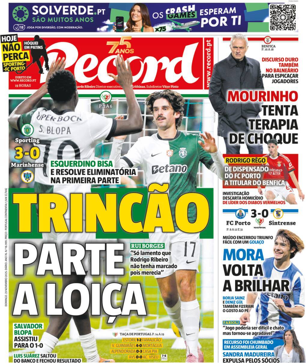 Record: Capa da Edi&ccedil;&atilde;o de domingo, 23 de novembro 2025